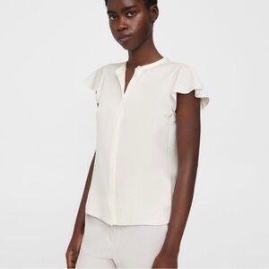Theory Ivory Ruffle Sleeve Silk Georgette Blouse